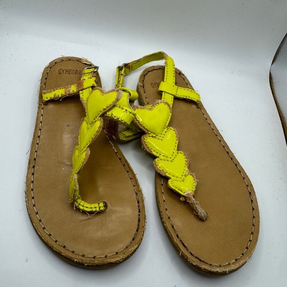 Gymboree Toddler Girl Size 9 Brown & Yellow Heart Sandals Flip Flops - Picture 1 of 5